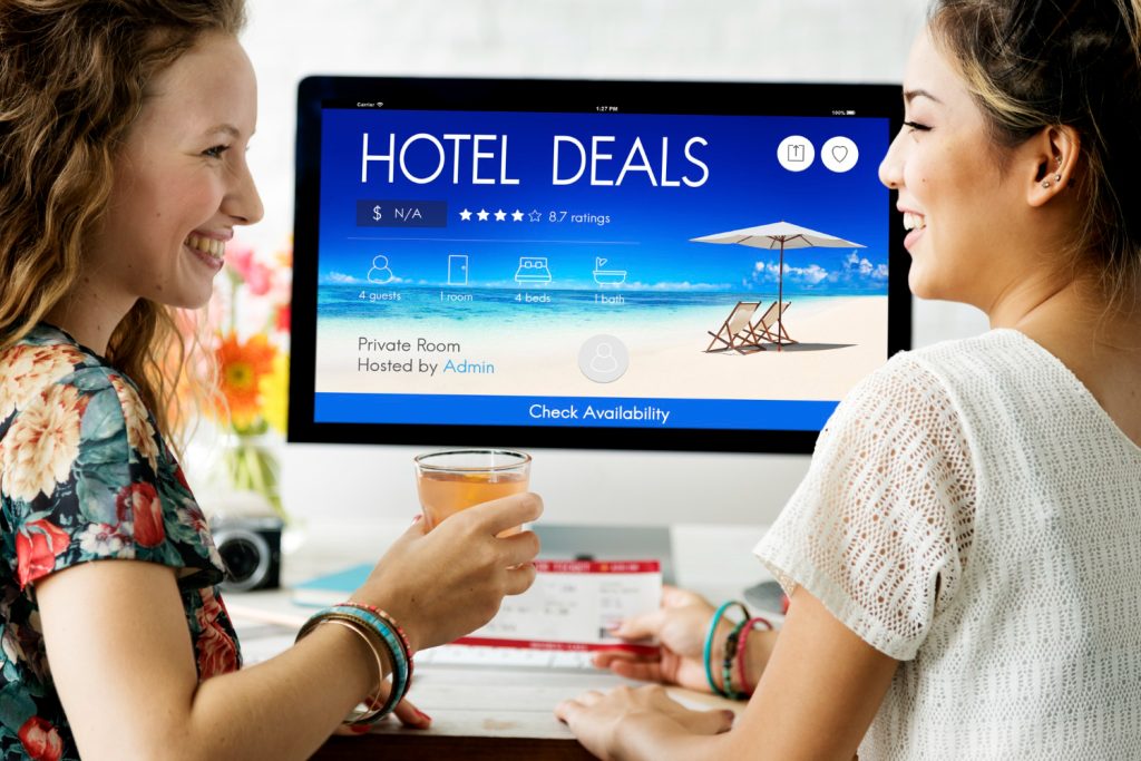 Women booking their safari adventure early online