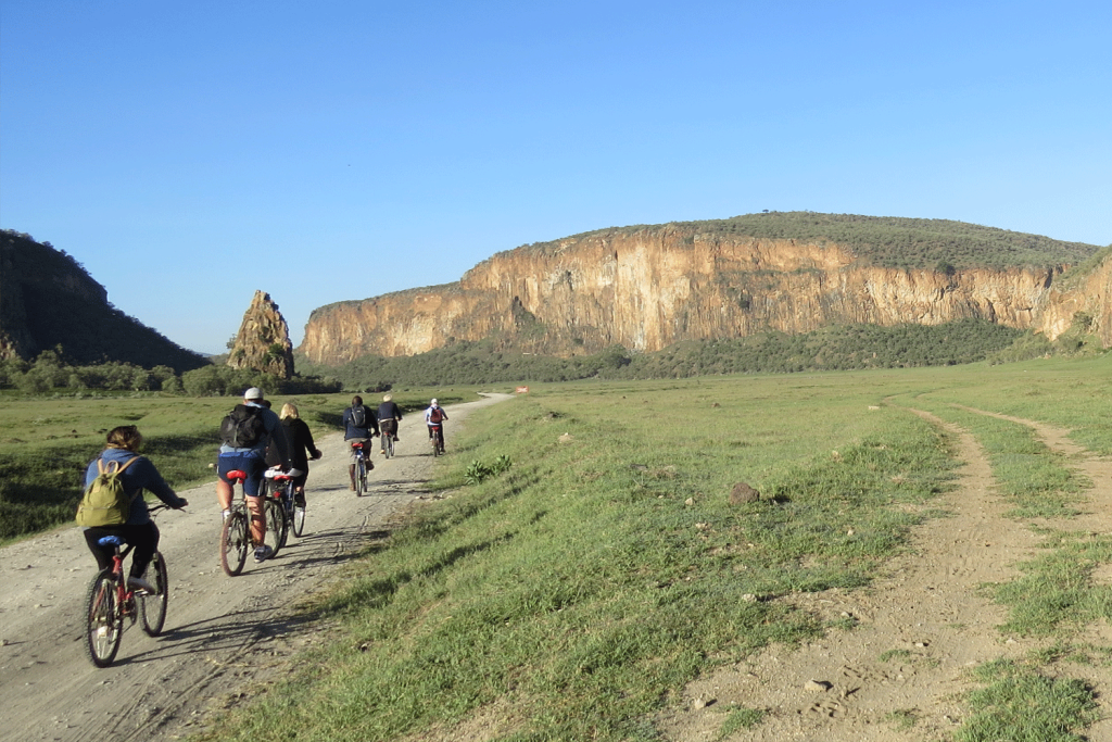 Tourists on a cycling adventure at Hell's Gate
