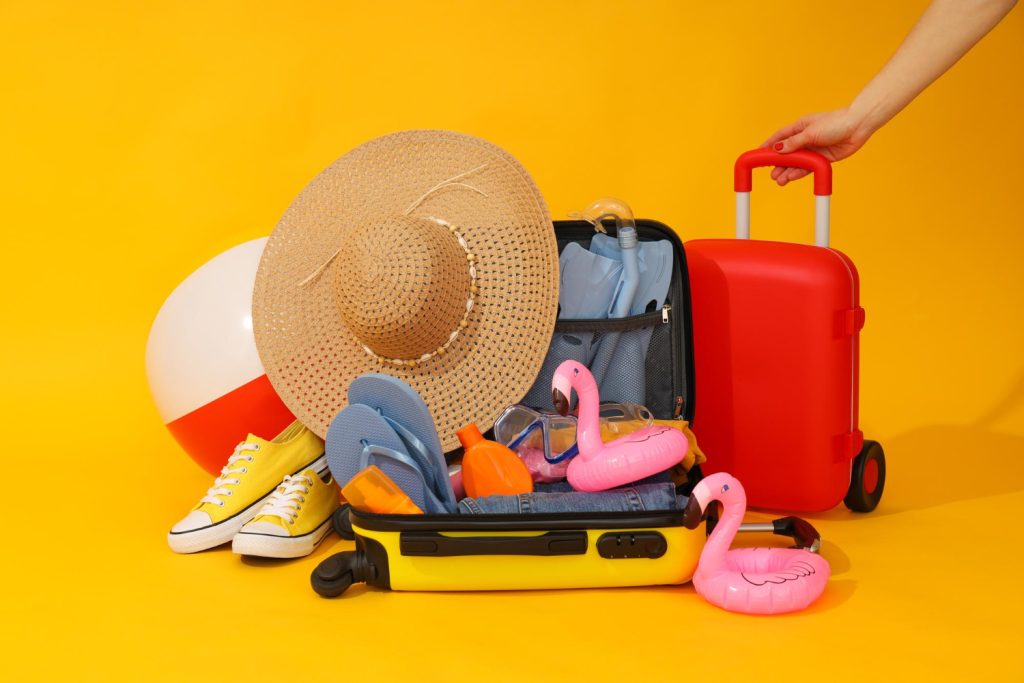 A traveling bag on the ground.